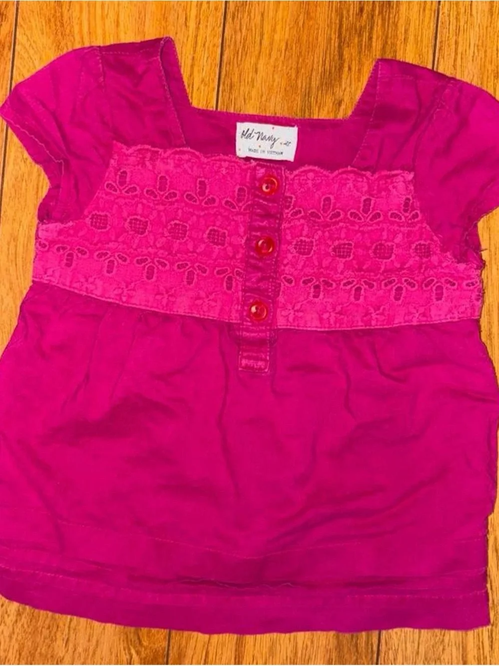 Pink Y2K babydoll henley blouse with lace trim